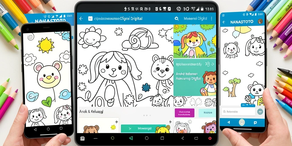 Tampilan antarmuka NANASTOTO yang ramah anak saat mewarnai digital.