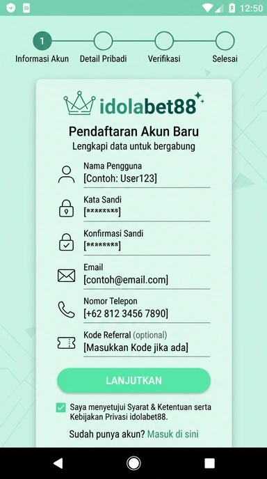 Tampilan halaman daftar idolabet88