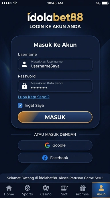 Tampilan halaman login idolabet88